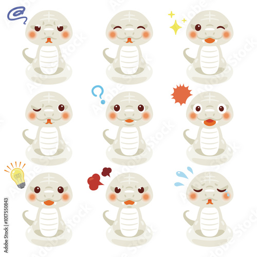 白色の蛇のキャラクター　表情