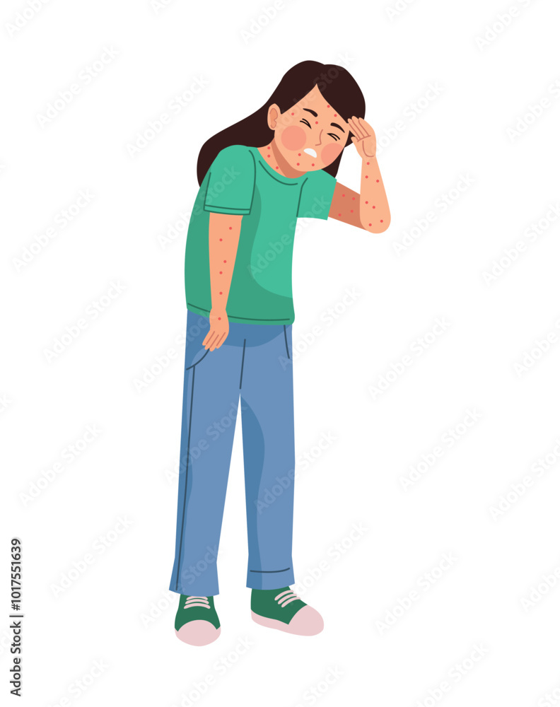 girl suffering from poxvirus symptom raches skin and headache girl suffering from poxvirus symptom raches skin and headache