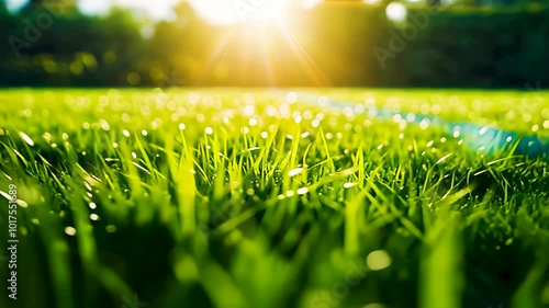 青々とした運動場の芝生のクローズアップ