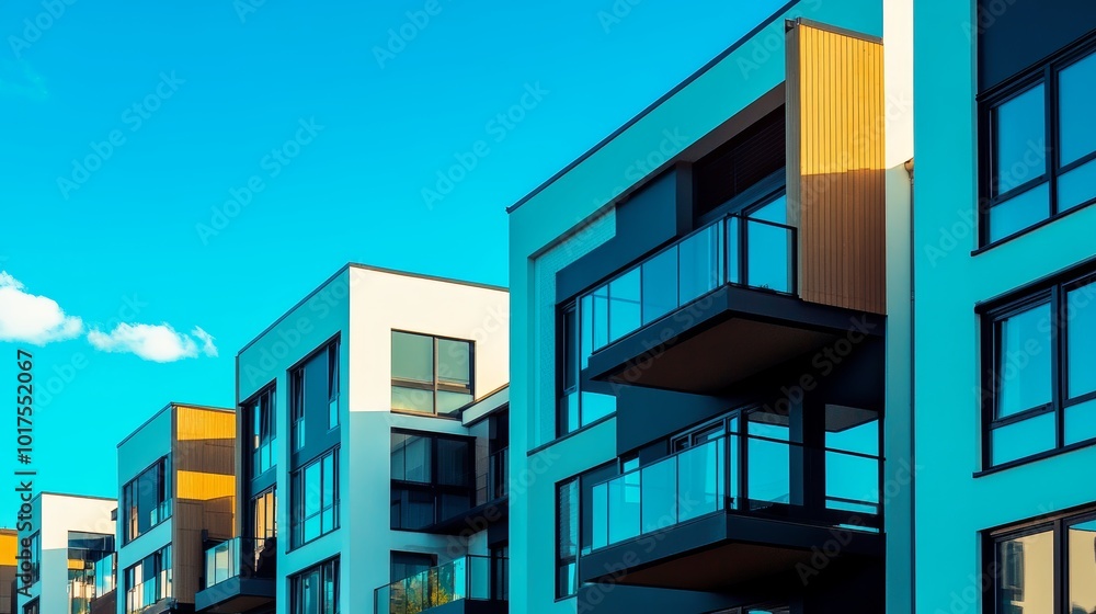 Modern block of flats with blue sky a place to live in the city Modern block of flats with blue sky a place to live in the city