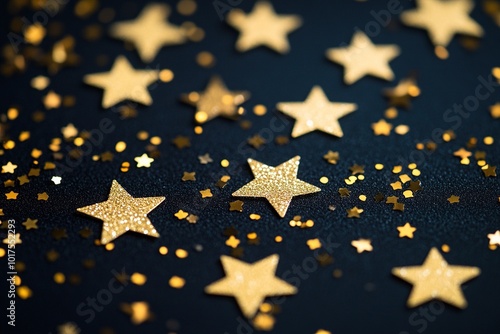 Vibrant Gold Star Shapes Scattered on a Dark Background Creating a Festive and Cheerful Atmosphere