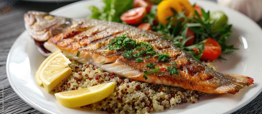 Healthy Eating Grilled Salmon with Quinoa and Salad Healthy Eating Grilled Salmon with Quinoa and Salad