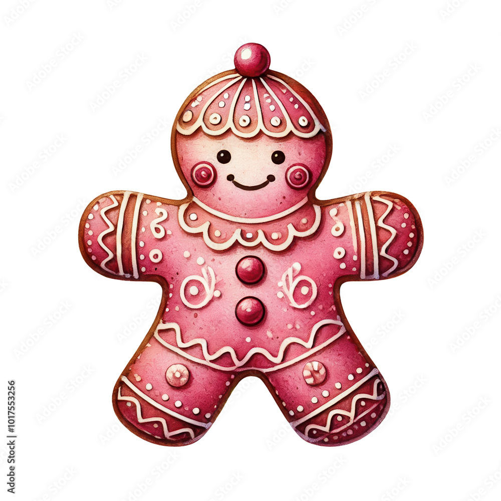 Cute pink gingerbread cookie decorated with snowflakes and buttons, perfect for holiday celebrations and decor. Cute pink gingerbread cookie decorated with snowflakes and buttons, perfect for holiday celebrations and decor.