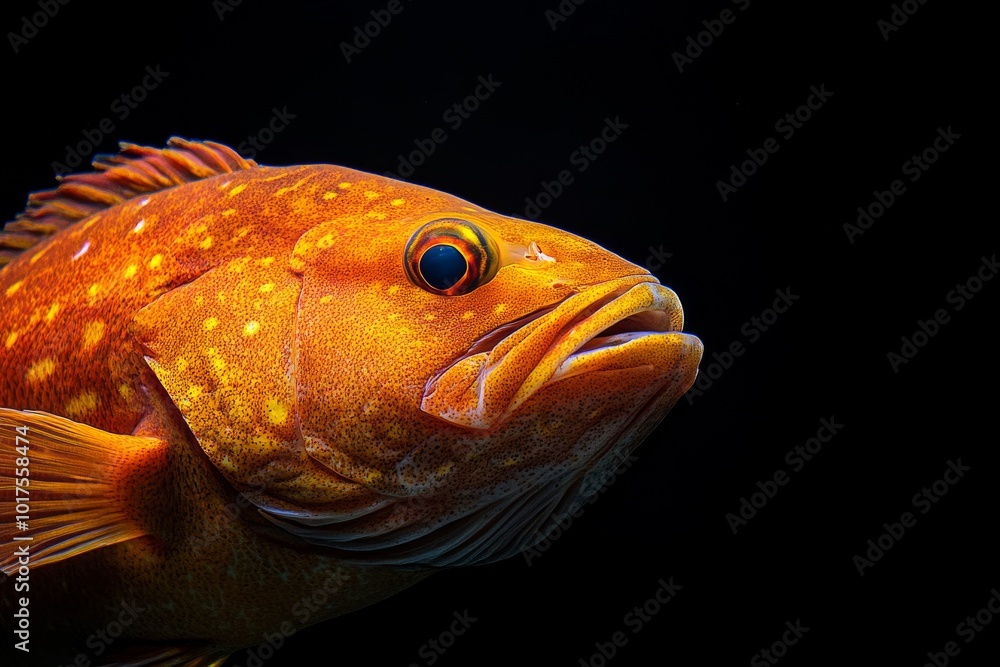 Mystic portrait of Scamp Grouper, copy space on right side, Close-up View, isolated on black background Mystic portrait of Scamp Grouper, copy space on right side, Close-up View, isolated on black background