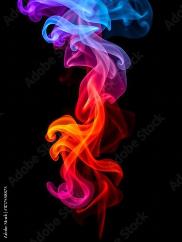 Creative abstract background of smoke swirls in bright neon colors on black backdrop Smoke Explosion Backdrop