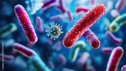 Microbiology: Science Study of Microorganisms Including Bacteria, Viruses, Fungi, and Protozoa in Detailed Research and Analysis photo