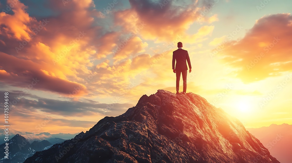 Man on Mountaintop at Sunset Man on Mountaintop at Sunset