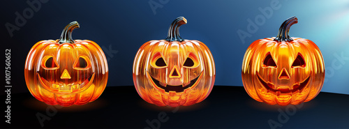 Halloween-pumpkin-Glass-skin,-ture-is-glass,-clearing,-transparent,-Deep-Blue-background