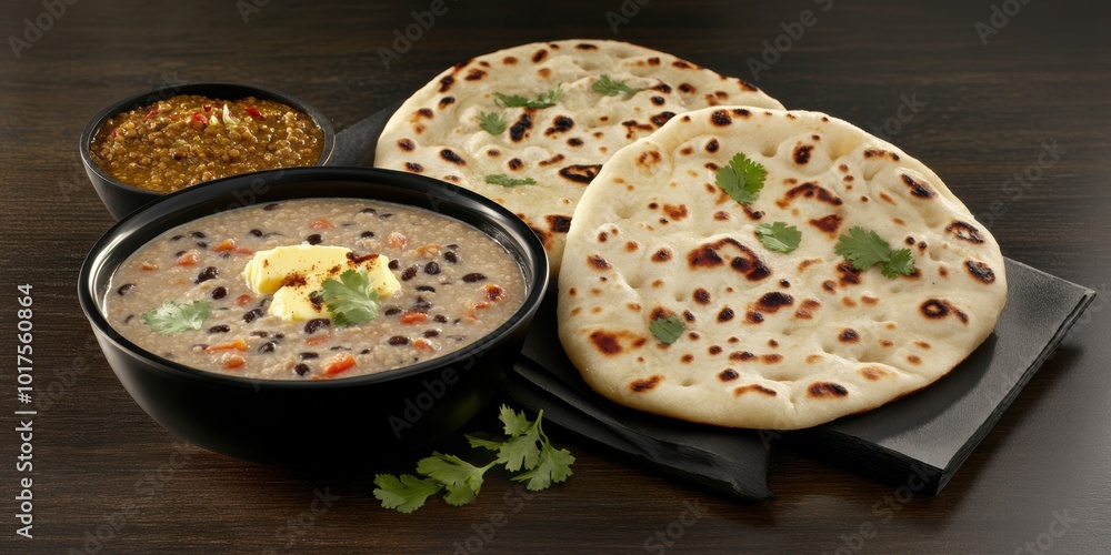 a bowl of soup and a plate of naan a bowl of soup and a plate of naan