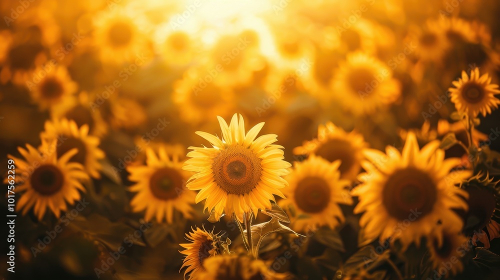 Fototapeta premium Vibrant Sunflowers in a Golden Field at Sunset