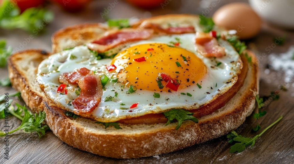 Toast, eggs, bacon & veggies