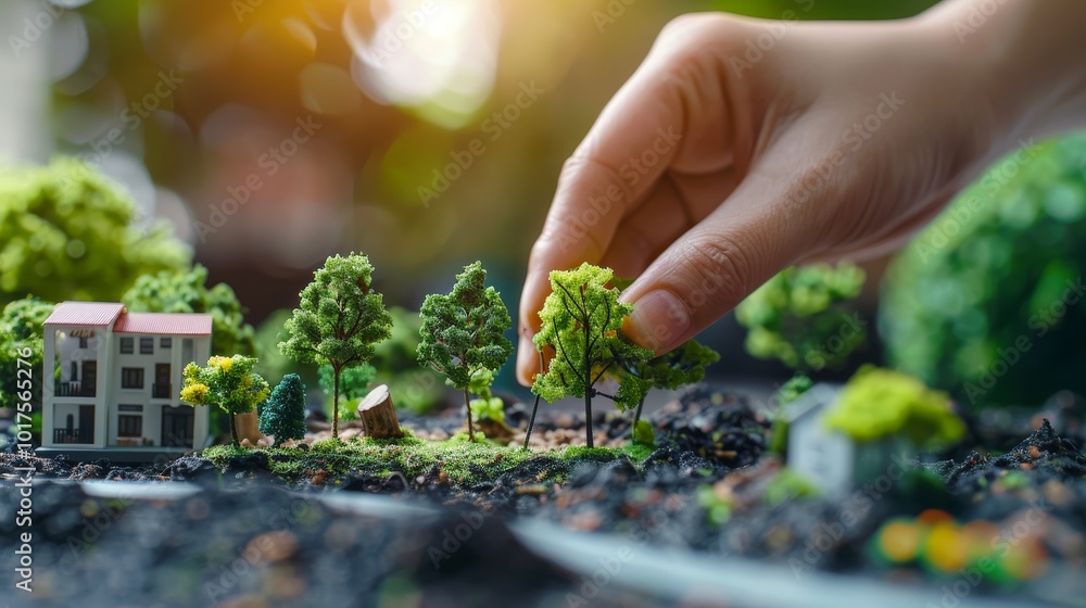 Fototapeta premium Greening the Concrete Jungle Sustainable Urban Planning with Miniature Trees