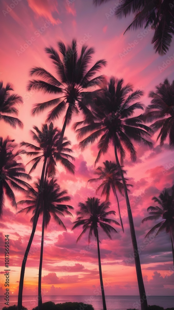 A tropical sunset sky with orange and pink hues reflecting off the ocean, with palm trees silhouetted in the foreground swaying gently in the breeze
A tropical sunset sky with orange and pink hues reflecting off the ocean, with palm trees silhouetted in the foreground swaying gently in the breeze