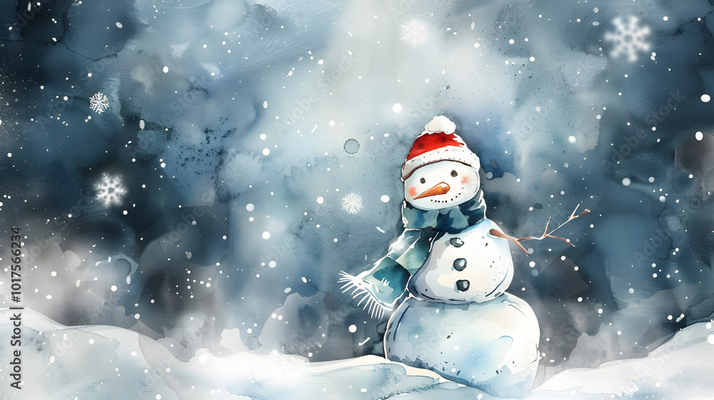 Fototapeta premium Snowman and Snowflakes Frame Background