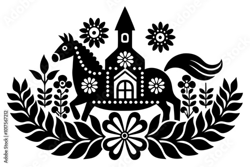 Polish Wycinanki Silhouette Vector Illustration Folk Art Clipart