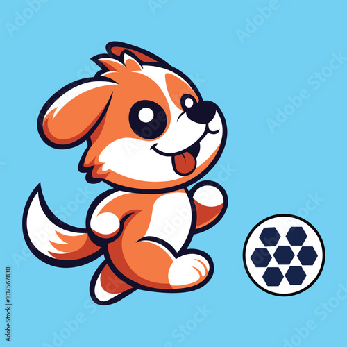 Cute Cat Playing Football Cartoon Sticker vector Illustration