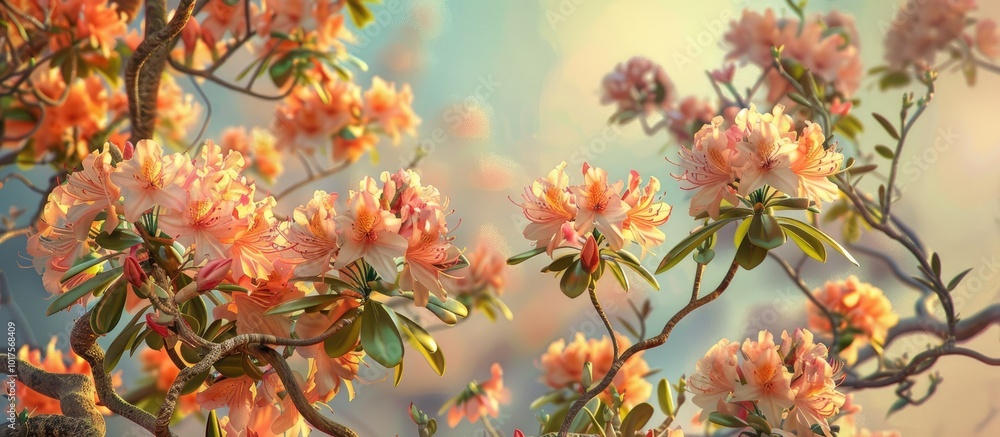 Peach Colored Rhododendron Under Bright Sunlight Peach Colored Rhododendron Under Bright Sunlight