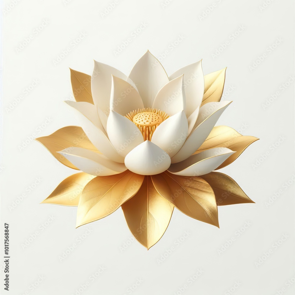 a 3d big gold white lotus flowers, realistic, minimalist, white background a 3d big gold white lotus flowers, realistic, minimalist, white background