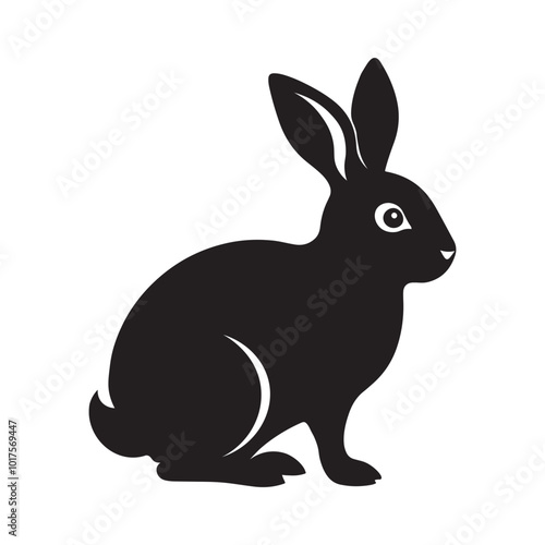 Black bunny silhouette vector illustration isolated on white background.