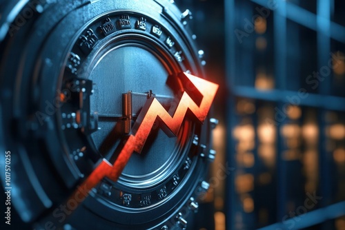 Visual of a bank vault with a downward arrow, falling interest rates impact on savings security photo