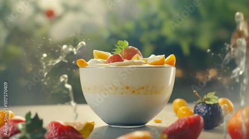 Yogurt with fresh fruits. 4K