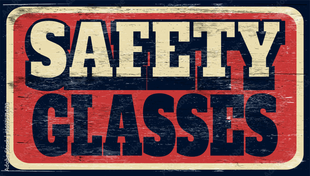 Fototapeta premium Aged and worn safety glasses sign on wood