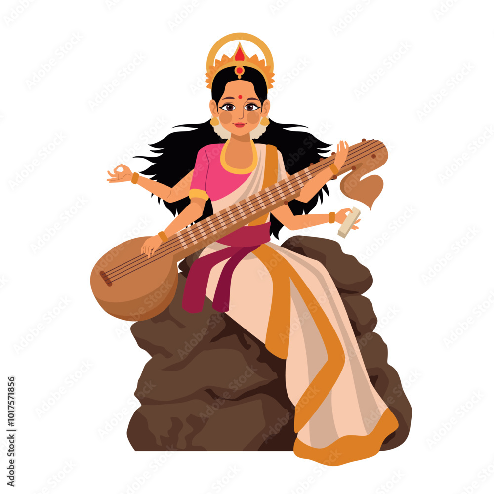 indian goddess lakshmi sitting with sitar indian goddess lakshmi sitting with sitar