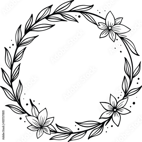 Floral wreaths with leaf and dots, hand-drawn floral wreath, botanical wreath, whimsical wreath vector illustration