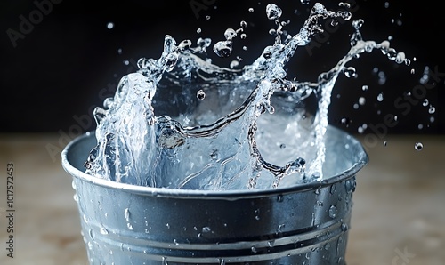 Water streams out of a bucket riddled with holes, generative ai
 photo