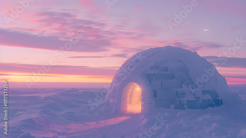 Twilight's Serenade: The Awe-inspiring Resilience of an Igloo amidst a Snow Covered Landscape