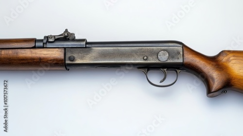 Semi-automatic rifled carbine hunting rifle with a wooden butt isolate on a white background