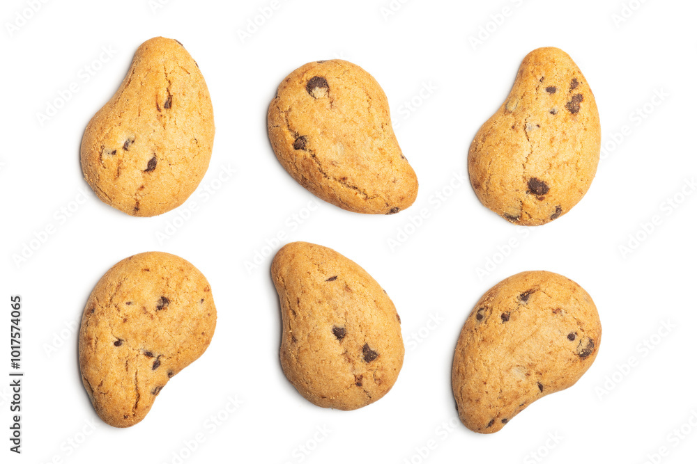 Biscotti frollini con gocce di cioccolato. Chocolate cookies isolated on white background. Biscotti frollini con gocce di cioccolato. Chocolate cookies isolated on white background.