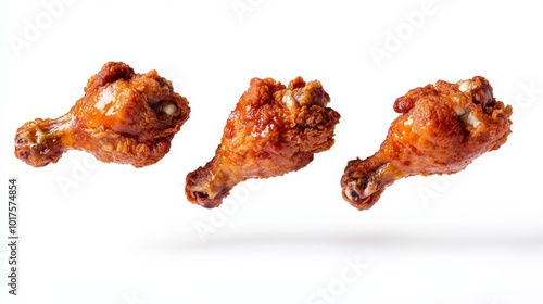 Tasty flying fried chicken isolated on white background photo