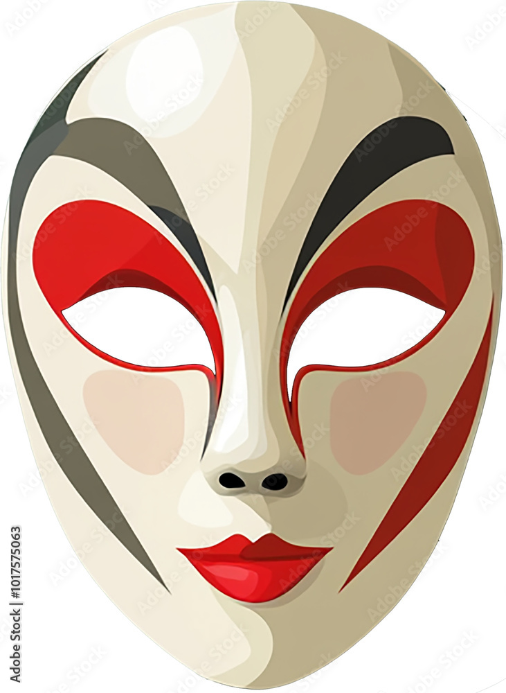 Traditional Japanese Mask with Bold Red Accents Traditional Japanese Mask with Bold Red Accents
