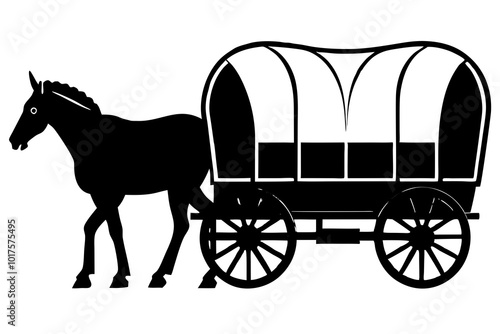 wooden covered  wagon with horse  silhouette