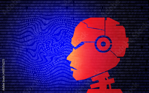 Canvastavla Evil Robot Concept and rogue AI risk as robots gone bad and Malicious code and computer malfunction or corrupt machine learning and dangerous artificial intelligence