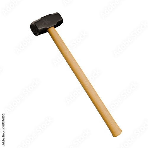 long wood black construction heavy sledge hammer handle isolated on white background 3d element icon