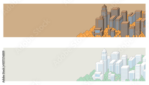バナー型の街並みイラスト. 建物のベクターイラスト.