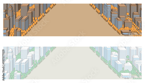 バナー型の街並みイラスト. 建物のベクターイラスト.