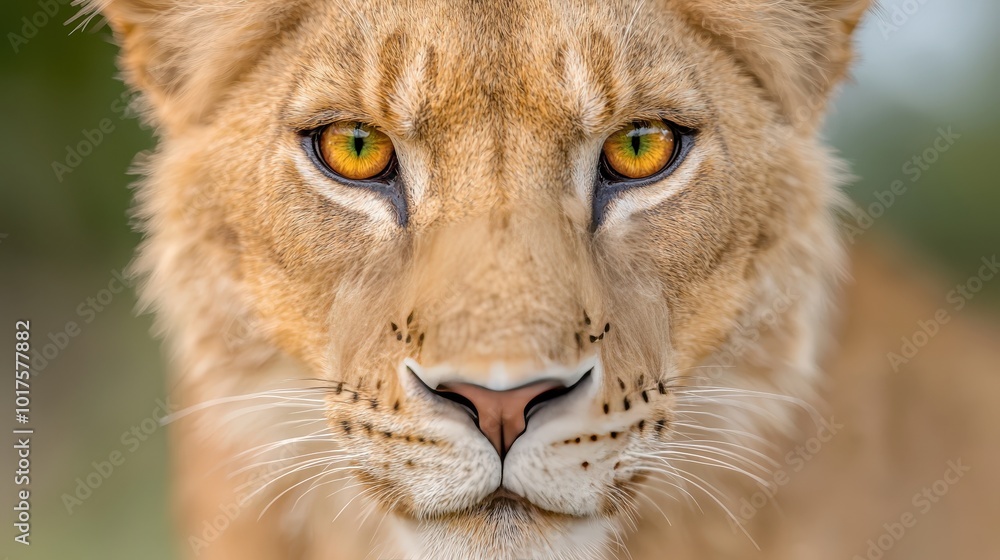 Fototapeta premium Close up Portrait of a Lion with Intense Golden Eyes