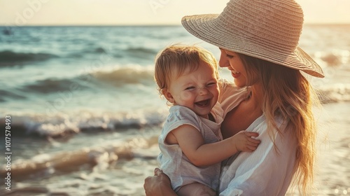 Mother and Child Joy on the Beach
