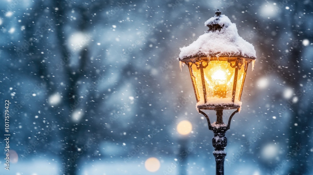 A snow-dusted street lamp glows warmly, surrounded by softly falling snowflakes, creating a cozy winter atmosphere. A snow-dusted street lamp glows warmly, surrounded by softly falling snowflakes, creating a cozy winter atmosphere.