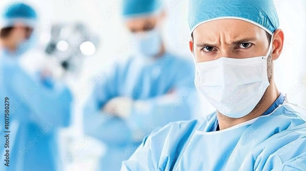 Confident Surgeon in Operating Room with Colleagues Confident Surgeon in Operating Room with Colleagues