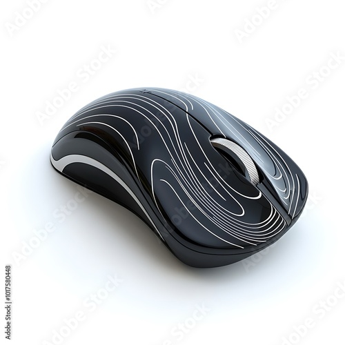 Black Wireless Computer Mouse on White Background. photo