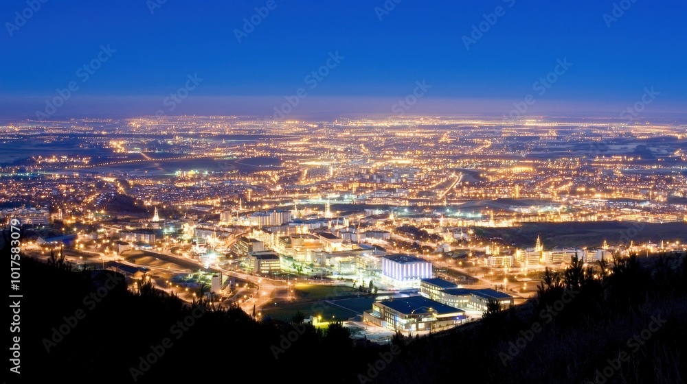 Obraz premium Cityscape at Night with Glowing Lights from Above