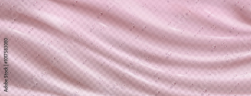 Pink transparent gel texture with bubbles and waves. Realistic 3d vector illustration of translucent liquid wavy background. Skin and body care cosmetic product. Jelly moisture essence or lotion.