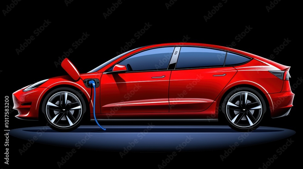 Naklejka premium Sleek Red Electric Car Charging in Style