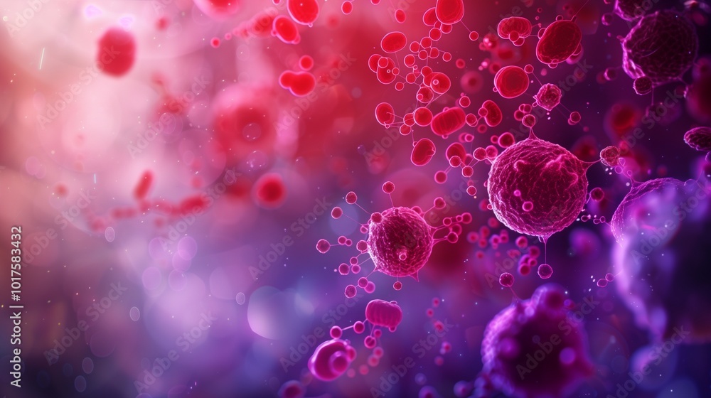 Immerse yourself in the realm of microbiology with a mesmerizing digital art visualization depicting red and purple bacterial cells in dynamic motion.
Immerse yourself in the realm of microbiology with a mesmerizing digital art visualization depicting red and purple bacterial cells in dynamic motion.