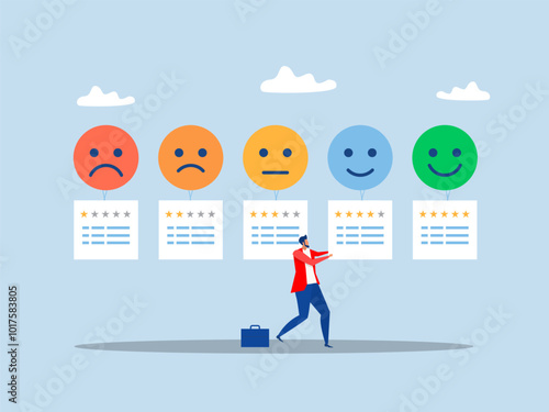 Businessman vote Customer feedback giving rating based on experience or quality from product and service, survey,Feedback concept vector illustration.