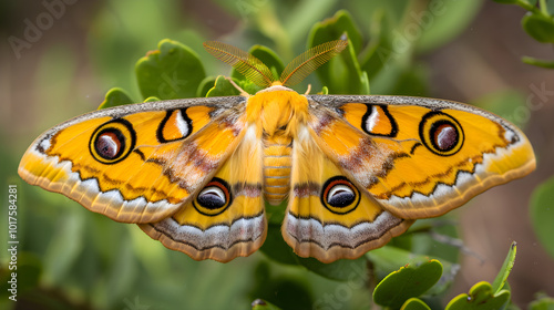 The Enchanting Beauty of an Io Moth in Its Natural Habitat: A Study in Insect Macro Photography photo